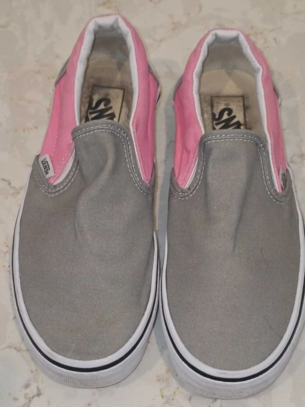 VANS Classic Slip-On Shoes Womens 8 Mens 6.5 Gray Pink Canvas Sneakers